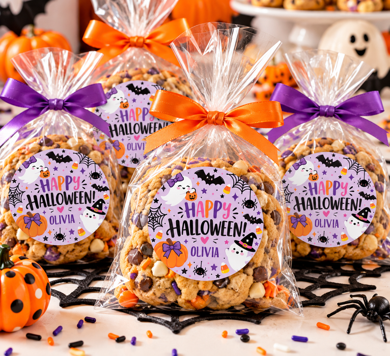 Purple Happy Halloween Favor Stickers
