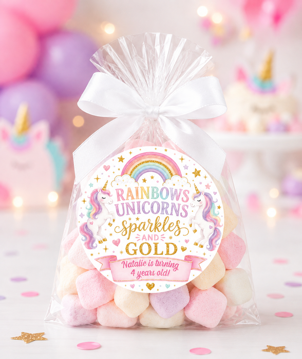 Rainbow Unicorn Birthday Stickers
