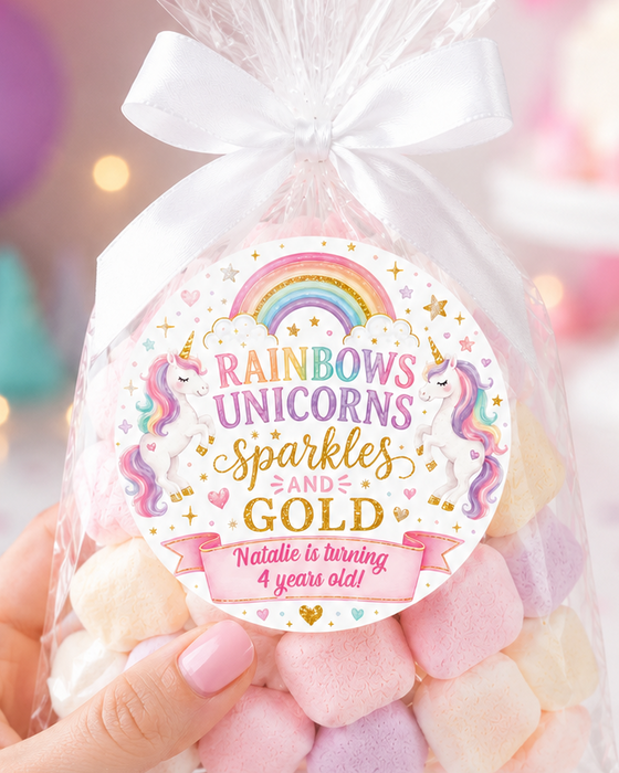 Rainbow Unicorn Birthday Stickers