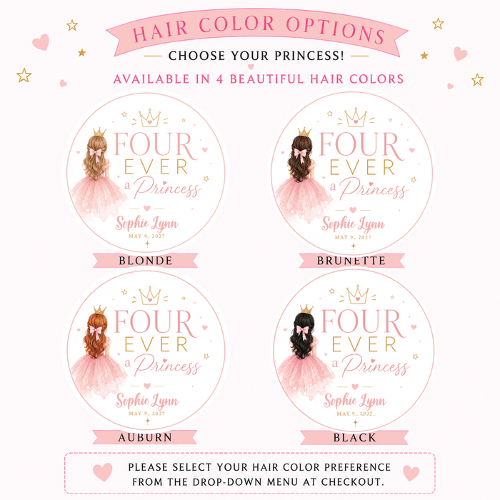 Four Ever Pink Princess Birthday Stickers