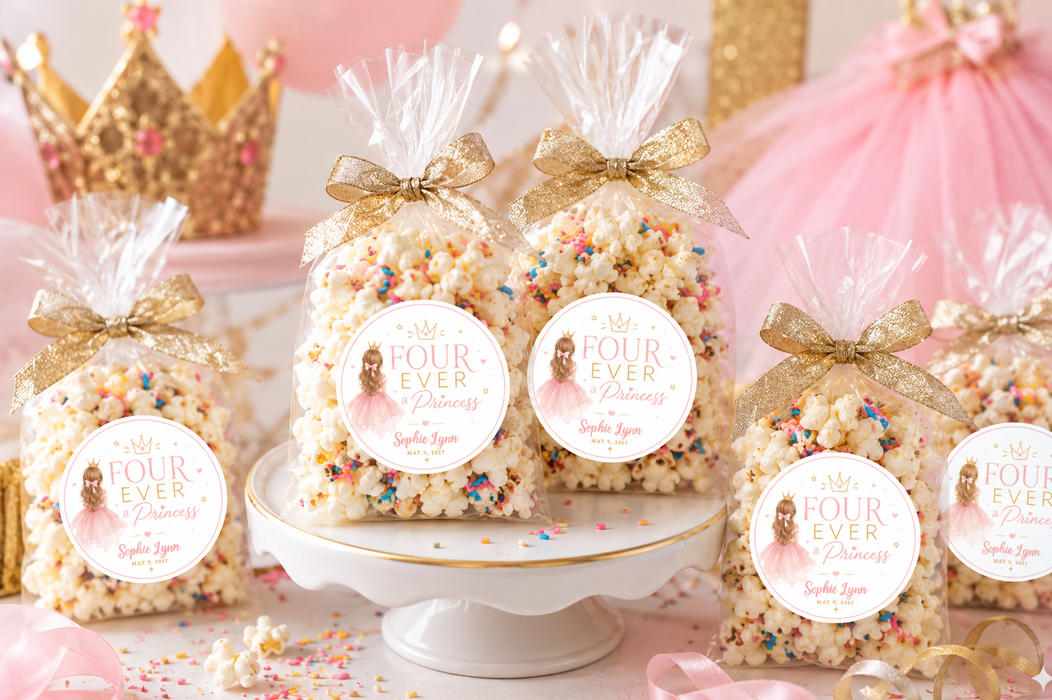 Four Ever Pink Princess Birthday Stickers