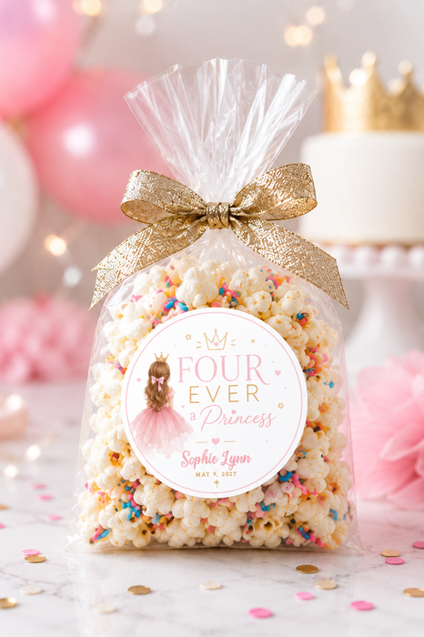 Four Ever Pink Princess Birthday Stickers