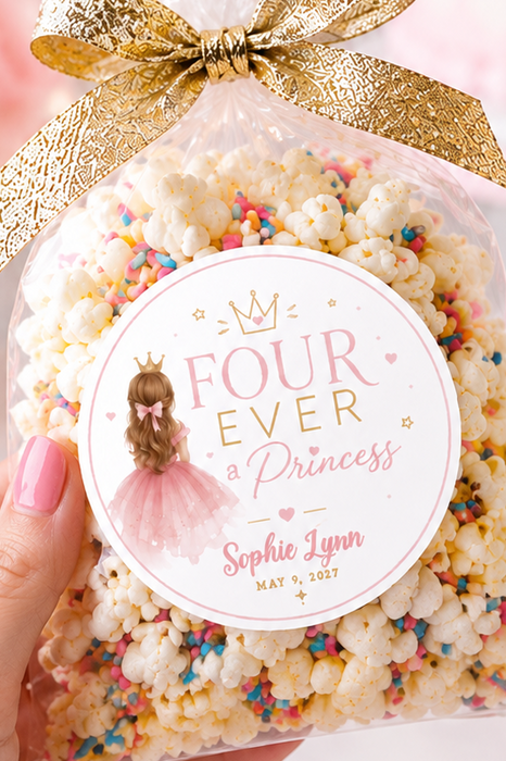 Four Ever Pink Princess Birthday Stickers