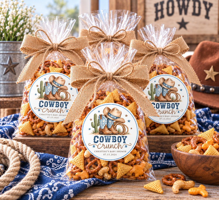 Cowboy Crunch Baby Shower Favor Labels