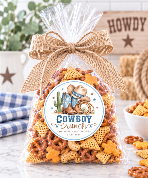 Cowboy Crunch Baby Shower Favor Labels