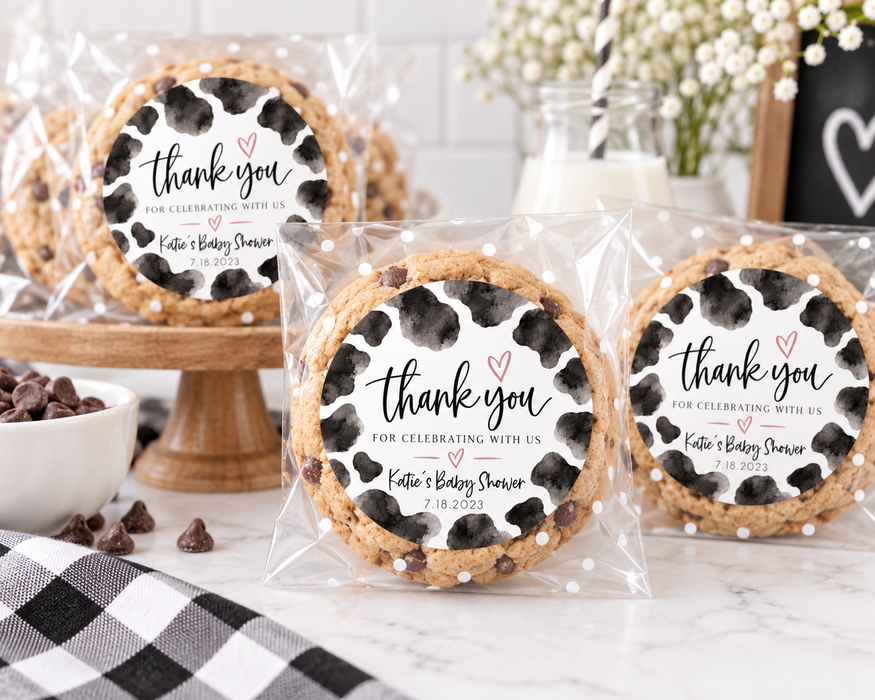 Watercolor Cow Print Baby Shower Stickers