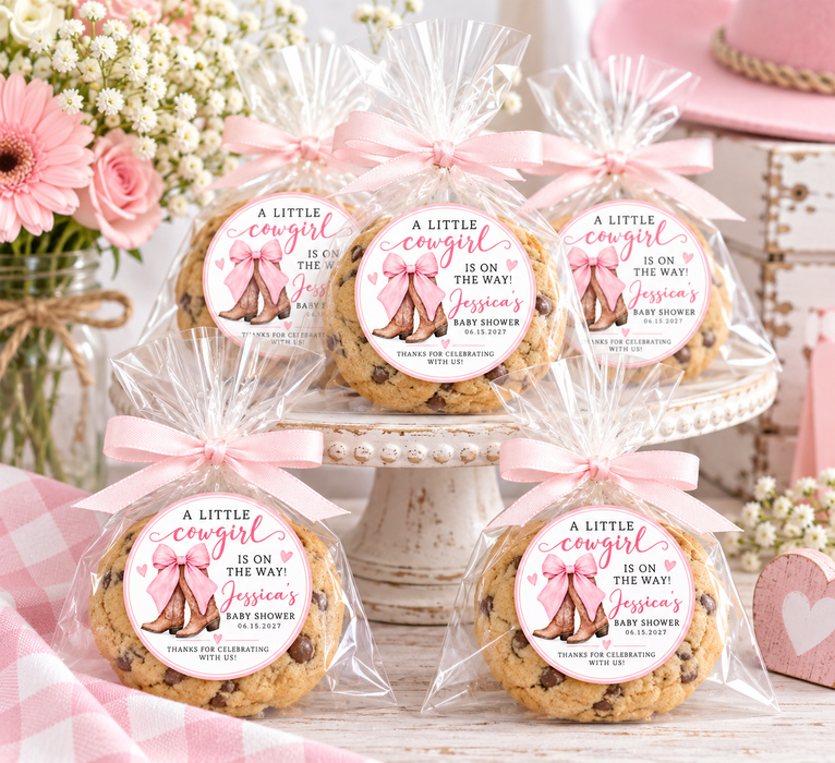 Cowgirl Boots Bow Baby Shower Label Stickers
