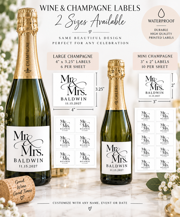 Mr & Mrs Wedding Couple Wine Labels