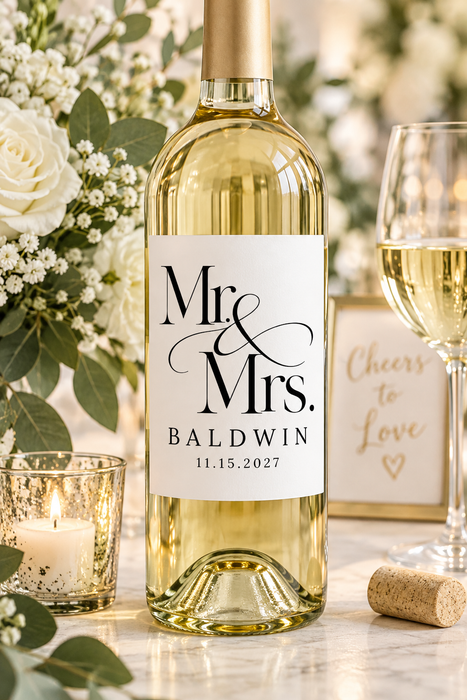 Mr & Mrs Wedding Couple Wine Labels