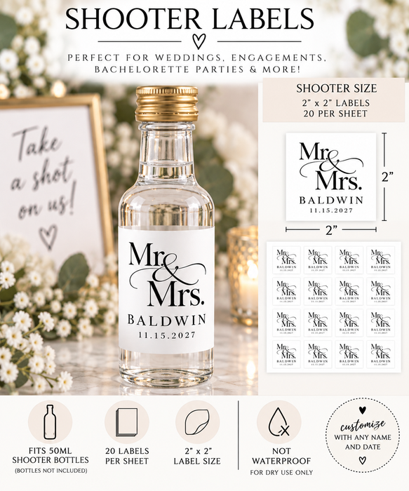 Mr & Mrs Wedding Couple Wine Labels