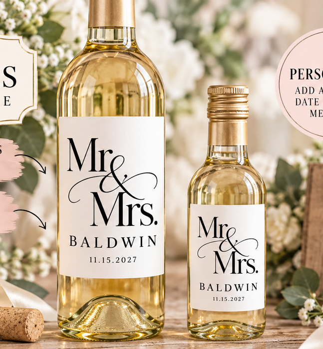 Mr & Mrs Wedding Couple Wine Labels