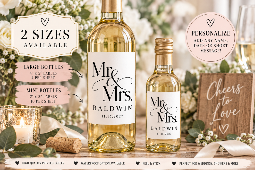 Mr & Mrs Wedding Couple Wine Labels