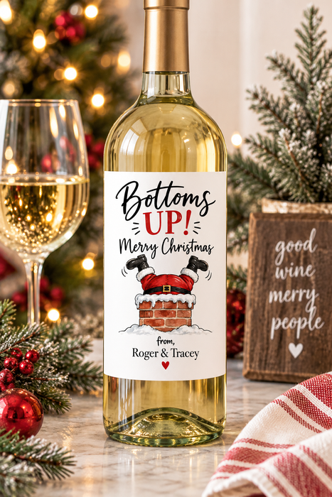 Bottoms Up Santa Christmas Wine Labels