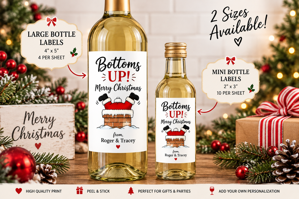 Bottoms Up Santa Christmas Wine Labels