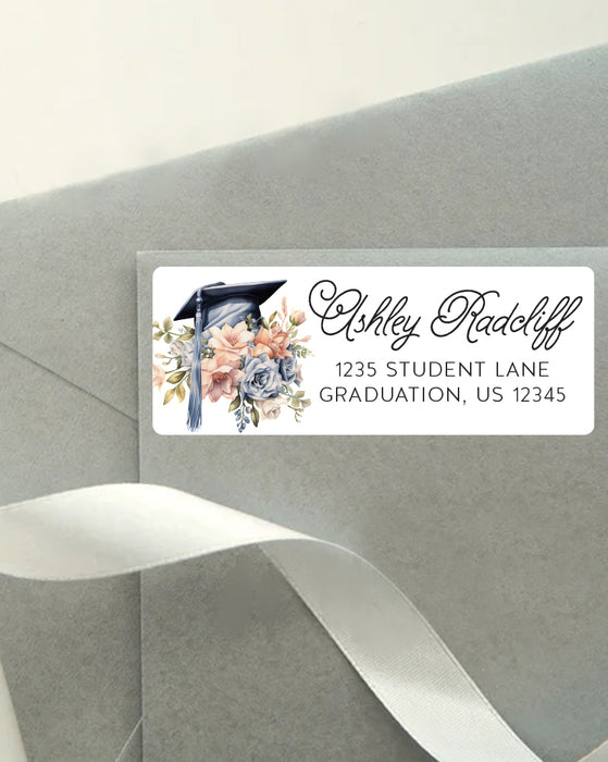 Floral Graduation Cap Return Address Labels