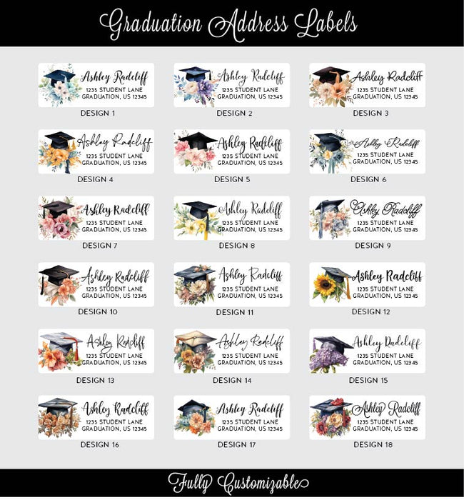 Floral Graduation Cap Return Address Labels