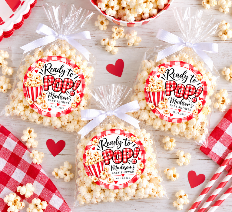 Gingham Ready to Pop BabyQ Shower Stickers