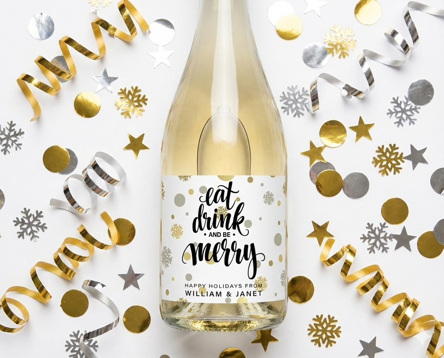 Eat Drink Merry Holiday Wine Labels