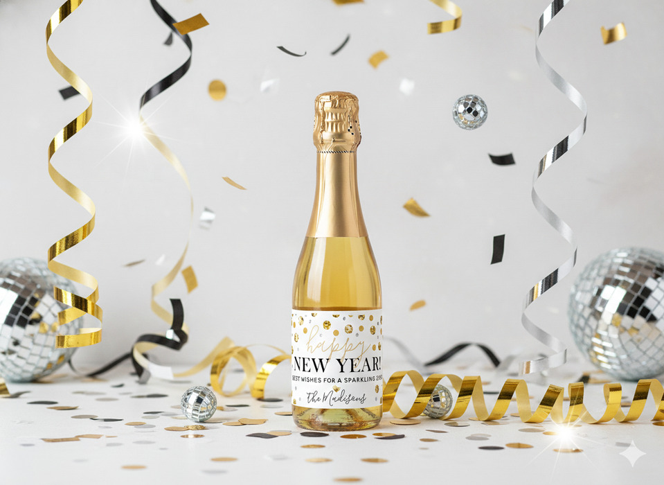 Happy New Year Sparkling Wishes Wine Champagne Labels
