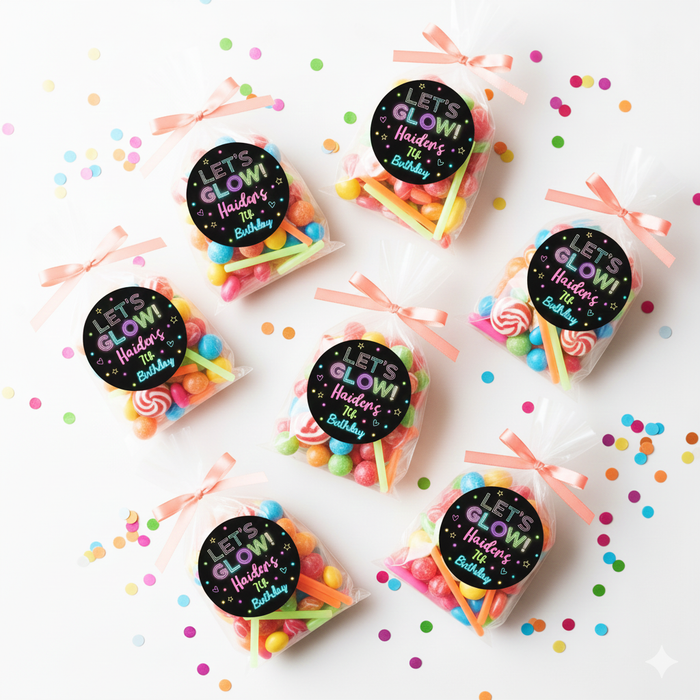 Glow Birthday Stickers, Neon Glow Birthday Party Favor Stickers