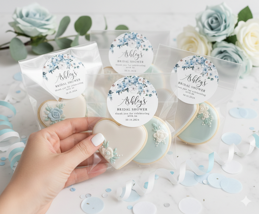 Blue Floral Bridal Shower Stickers