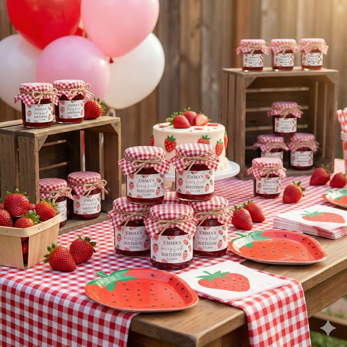Berry First Birthday Strawberry Jam Labels