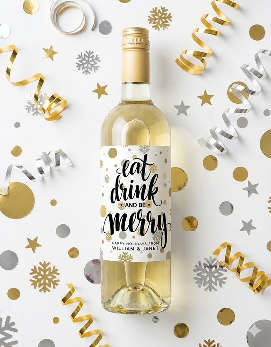 Eat Drink Merry Holiday Wine Labels