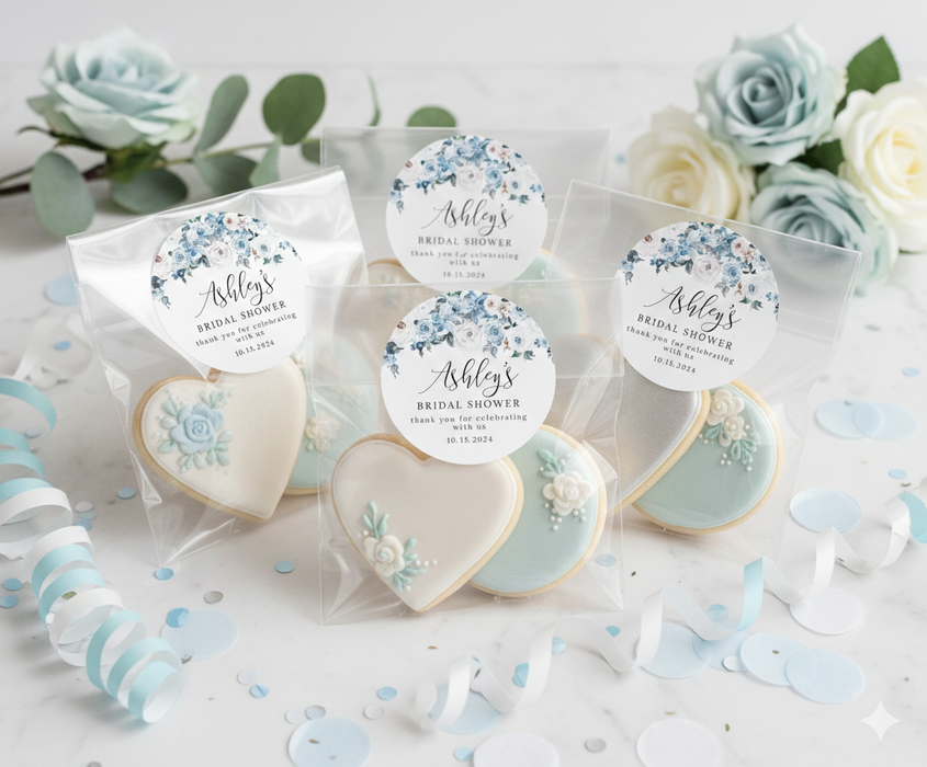 Blue Floral Bridal Shower Stickers