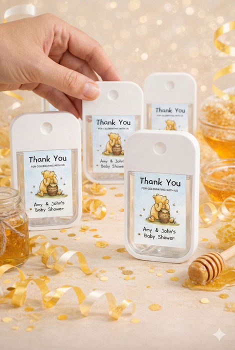 Classic Pooh Baby Shower Hand Sanitizer Label
