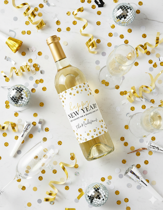 Happy New Year Sparkling Wishes Wine Champagne Labels