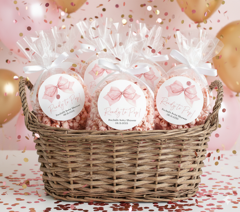 Pink Bow Ready to Pop Baby Shower Stickers