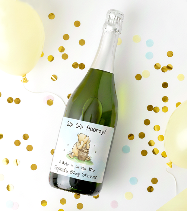 Sip Sip Hooray Pooh Baby Shower Wine Labels