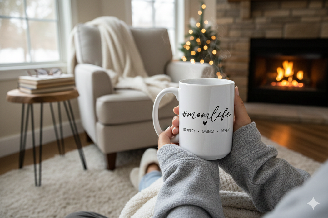 Custom #MomLife Mug with Children's Names | Personalized Ceramic Coffee Gift