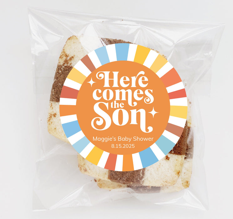 Here Comes the Son Retro Baby Shower Stickers