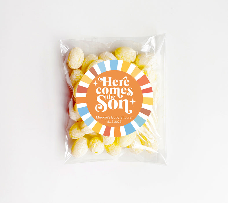 Here Comes the Son Retro Baby Shower Stickers