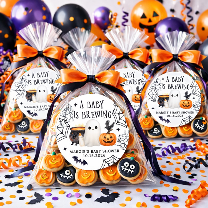 Halloween A Baby is Brewing Shower Stickers