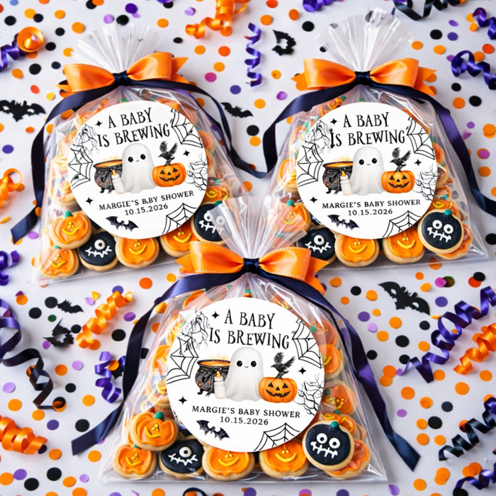 Halloween A Baby is Brewing Shower Stickers