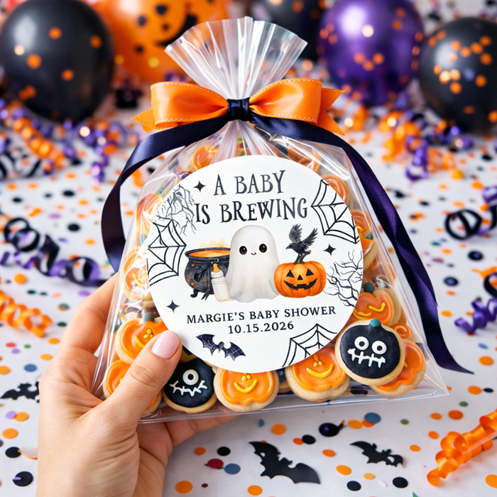 Halloween A Baby is Brewing Shower Stickers