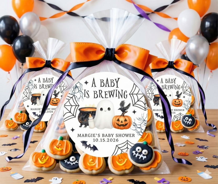 Halloween A Baby is Brewing Shower Stickers