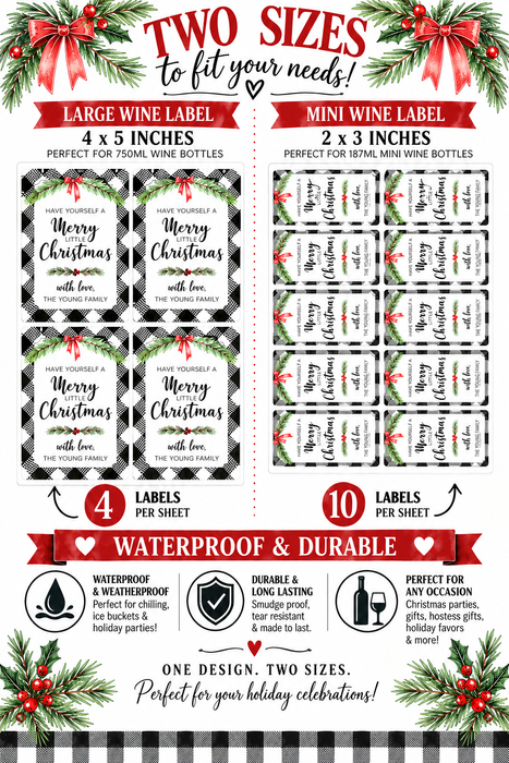 Buffalo Plaid Merry Christmas Wine Labels