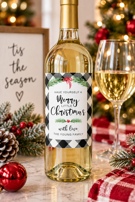 Buffalo Plaid Merry Christmas Wine Labels