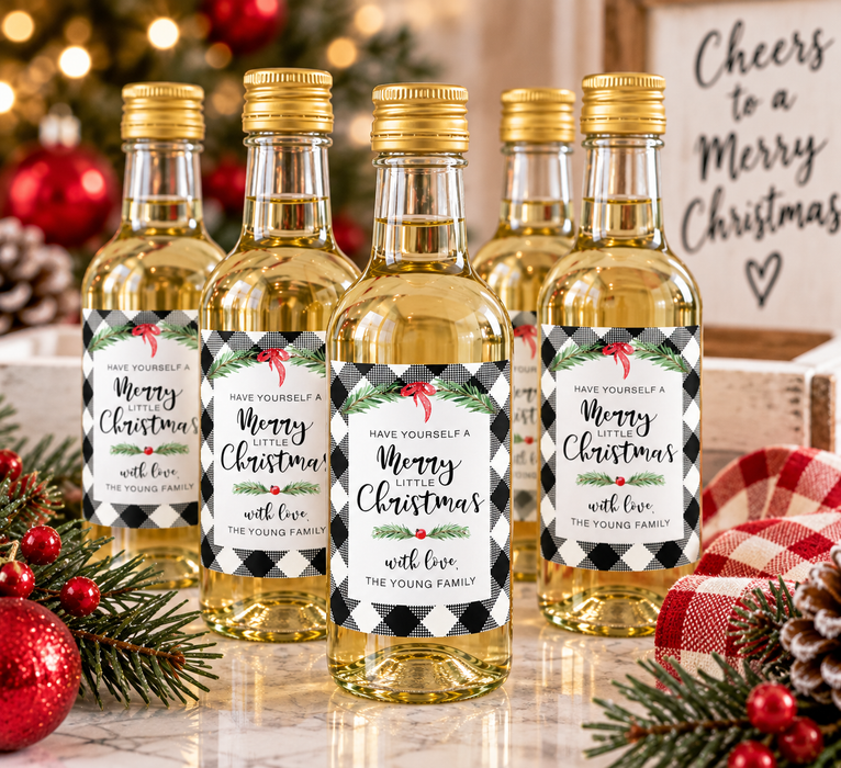 Buffalo Plaid Merry Christmas Wine Labels