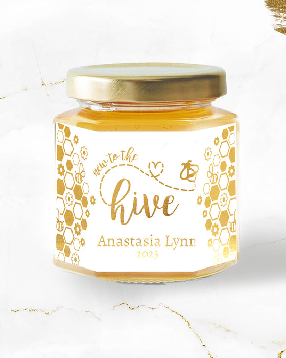 New to the Hive Bee Baby Shower Mini Honey Jar Stickers