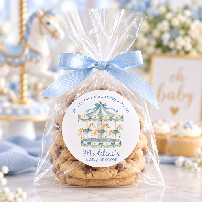 Blue Carousel Baby Shower Party Stickers