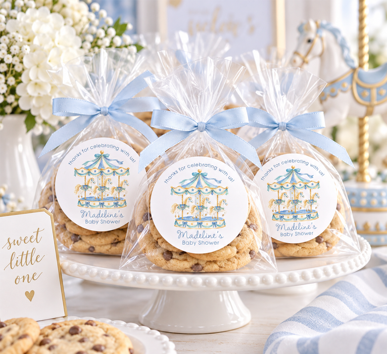 Blue Carousel Baby Shower Party Stickers