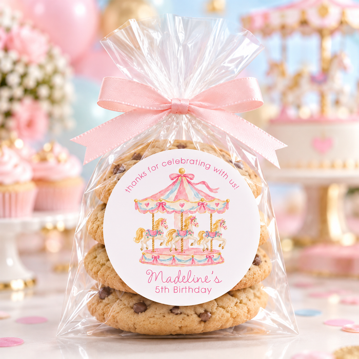Pink Carousel Birthday Party Stickers