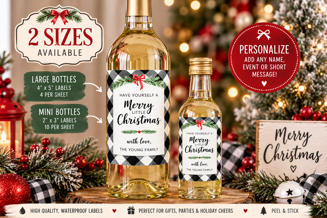 Buffalo Plaid Merry Christmas Wine Labels