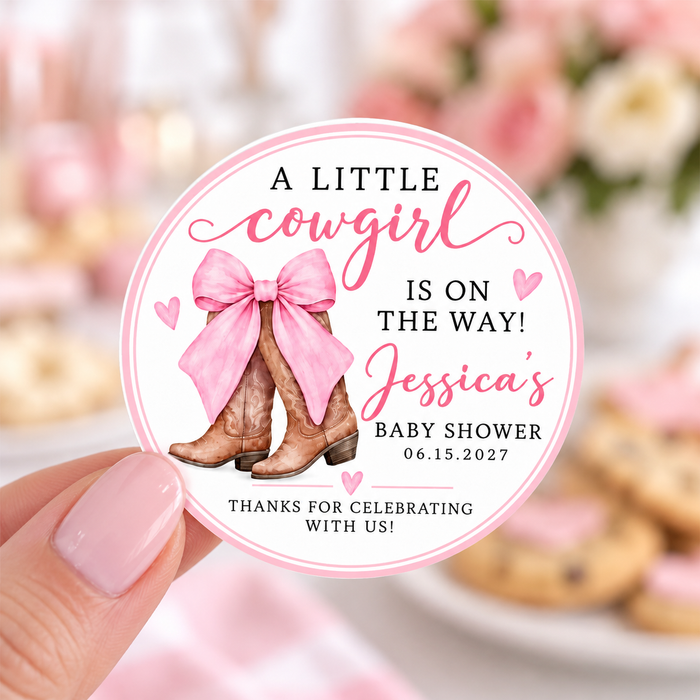 Cowgirl Boots Bow Baby Shower Label Stickers