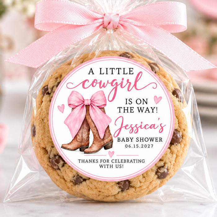 Cowgirl Boots Bow Baby Shower Label Stickers