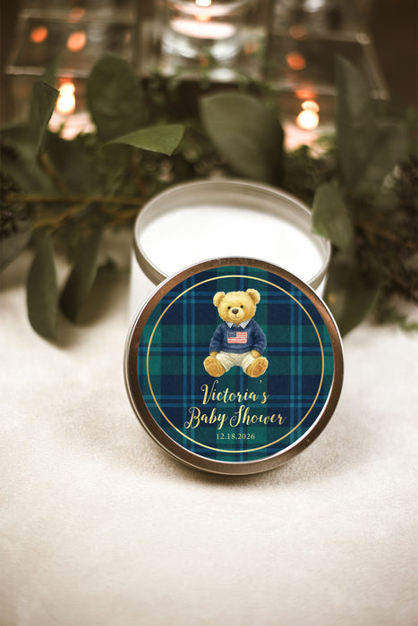 Plaid Bear Baby Shower Label Stickers